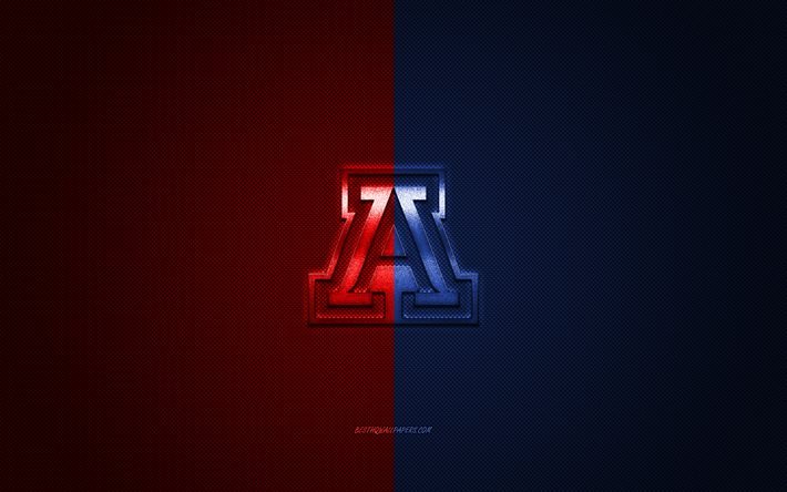 Arizona Wildcats logosu, Amerikan Futbol Kul&#252;b&#252;, NCAA, kırmızı, mavi, logo, mavi karbon fiber arka plan, Amerikan Futbolu, Tucson, Arizona, USA, Arizona Wildcats