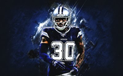 Anthony Brown, Dallas Cowboys, NFL, portrait, blue stone background, american football, National Football League, Anthony Shaquille Brown