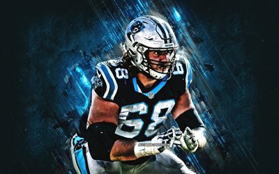 Andrew Norwell, Carolina Panthers, NFL, portrait, blue stone background, american football, National Football League