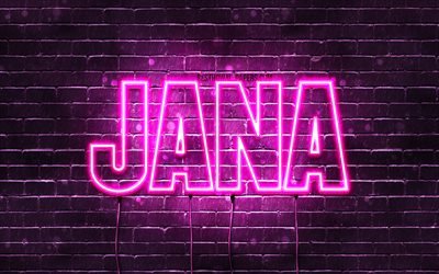 Jana, 4k, wallpapers with names, female names, Jana name, purple neon lights, Happy Birthday Jana, picture with Jana name