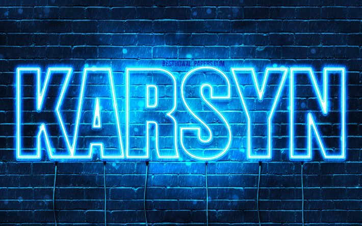 Karsyn, 4k, fondos de pantalla con los nombres, el texto horizontal, Karsyn nombre, Feliz Cumplea&#241;os Karsyn, luces azules de ne&#243;n, imagen con Karsyn nombre