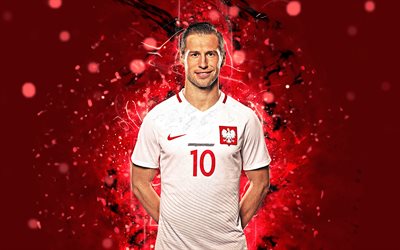 4k, Grzegorz Krychowiak, abstract art, Poland National Team, fan art, Krychowiak, soccer, footballers, neon lights, Polish football team