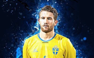 4k, Pontus Jansson, abstract art, Sweden National Team, fan art, Jansson, soccer, footballers, neon lights, Swedish football team