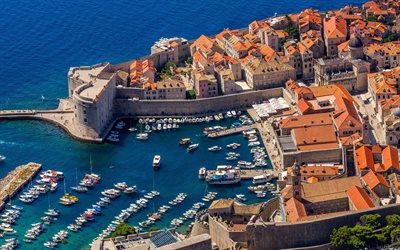 Dubrovnik, Mar Adri&#225;tico, Cro&#225;cia, resort, bay, barcos, ver&#227;o, Sul, Mar Mediterr&#226;neo
