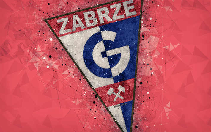 Gornik Zabrze FC, 4k, geometric art, logo, red abstract background, Polish football club, Ekstraklasa, Zabrze, Poland, football, creative art