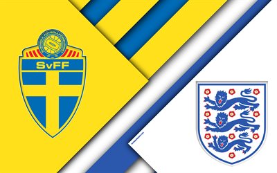 Sweden vs England, Quarterfinal, 4k, material design, Round 8, abstract, logos, 2018 FIFA World Cup, Russia 2018, football match, 7 July