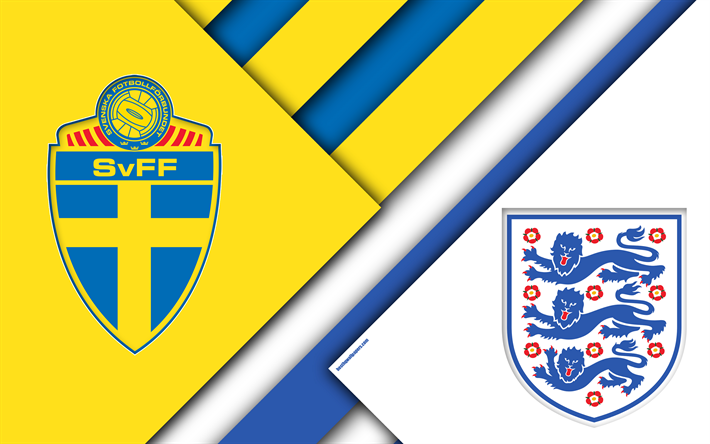 Suecia vs Inglaterra, en Cuartos de final, 4k, dise&#241;o de materiales, la Ronda 8, abstracto, logotipos, 2018 Copa Mundial de la FIFA Rusia 2018, partido de f&#250;tbol, de 7 de julio de