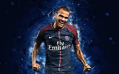 Dani Alves, 4k, soyut sanat, futbol yıldızları, PSG 1 İzle, Paris Saint-Germain, Alves, futbolcular, neon ışıkları, futbol, FC PSG, yaratıcı