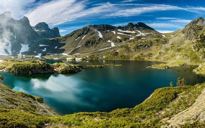 Lac Robert, lago de monta&#241;a, verano, paisaje de monta&#241;a, Belledonne, gama de la monta&#241;a, Alpes, Francia