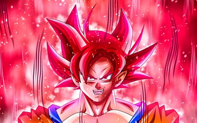 Super Saiyajin Rojo, 4k, arte, Dragon Ball, DBS, Rojo Goku Super Saiyajin Dios, Super Goku Rojo