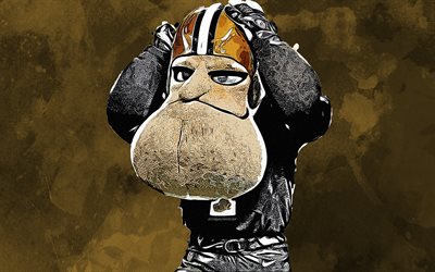 Sir Saint, official mascot, New Orleans Saints, 4k, art, NFL, USA, brown background, paint art, National Football League, NFL mascots, New Orleans Saints mascot
