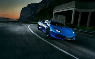 Novitec Torado, 4k, Lamborghini Huracan, tuning, 2018 cars, supercars, blue Huracan, night, Lamborghini