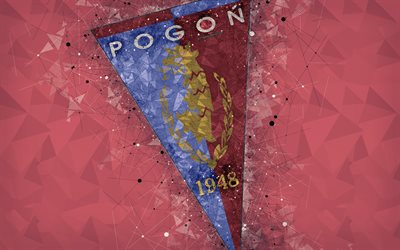 Pogon Szczecin FC, 4k, geometric art, logo, red abstract background, Polish football club, Ekstraklasa, Szczecin, Poland, football, creative art