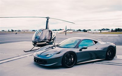 Ferrari 458 Italia, tuning, helicopter, 2018 cars, Forgiato Wheels, Pianura, Gray 458 Italia, Ferrari