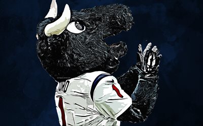 Toro, mascota oficial, Texanos de Houston, 4k, el arte, la NFL, estados UNIDOS, el grunge de arte, s&#237;mbolo, fondo gris, pintura, la Liga Nacional de F&#250;tbol americano, mascotas, Texanos de Houston mascota