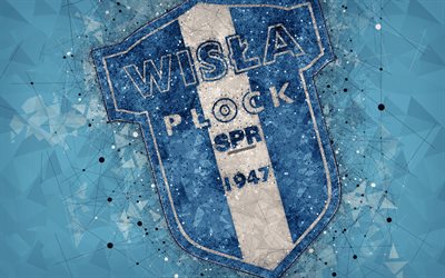Wisla Plock FC, 4k, geometrinen taide, logo, sininen abstrakti tausta, Puolan football club, Ekstraklasa, Plock, Puola, jalkapallo, creative art