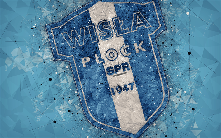 Wisla Plock FC, 4k, art g&#233;om&#233;trique, logo, abstrait bleu fond, polonaises, club de football, Ekstraklasa, Plock, en Pologne, en football, l&#39;art cr&#233;atif