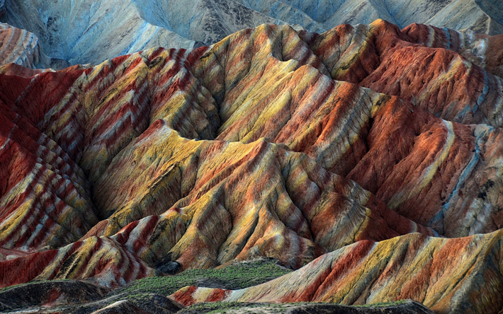 Danxia, Zhangye National Geopark, colorful mountains, chinese landmarks, hills, Gansu, China, Asia