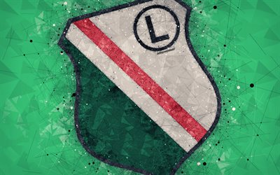 Legia Warszawa, 4k, geometric art, logo, green abstract background, Polish football club, Ekstraklasa, Warsaw, Poland, football, creative art