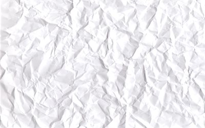 branca de textura do papel, 4k, branco papel amassado, macro, papel branco, vintage textura, papel amassado, texturas de papel