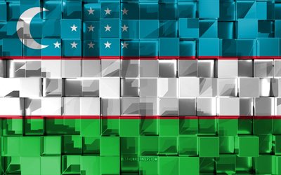 Flag of Uzbekistan, 3d flag, 3d cubes texture, Flags of Asian countries, 3d art, Uzbekistan, Asia, 3d texture, Uzbekistan flag