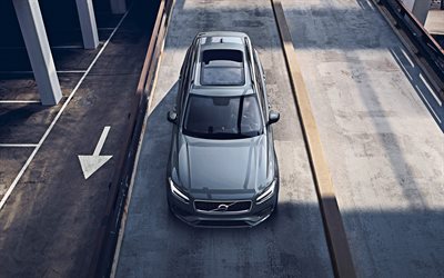 2020, Volvo XC90, vista dall&#39;alto, SUV grigio, nuovo grigio XC90, esterno, auto svedese Volvo