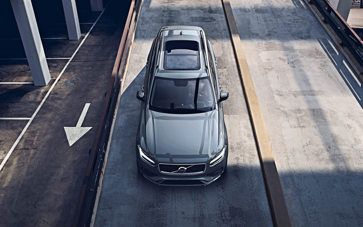 2020, Volvo XC90, vista desde arriba, gris SUV, el nuevo gris XC90, exterior, sueco de autom&#243;viles, Volvo