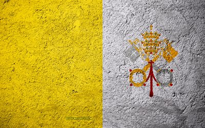 flagge von vatikan stadt, beton, textur, stein, hintergrund, vatikan stadt flagge, europa, vatikan, fahnen auf stein