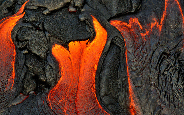 lava textura, macro, rojo lava ardiente, la lava al rojo vivo, el fuego de fondo, lava, lava ardiente