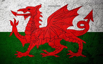 Flag of Wales, concrete texture, stone background, Wales flag, Europe, Wales, flags on stone