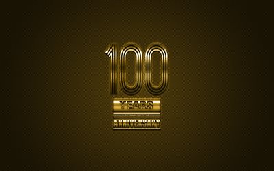 100 &#176; Anniversario dorata, elegante, simbolo, golden 100 &#176; Anniversario segno, sfondo d&#39;oro, 100 &#176; Anniversario, arte creativa, Anniversario Simboli