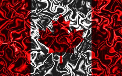 4k, علم كندا, مجردة الدخان, أمريكا الشمالية, الرموز الوطنية, العلم الكندي, الفن 3D, كندا 3D العلم, الإبداعية, دول أمريكا الشمالية, كندا