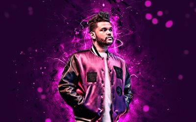 O Weeknd, 4k, violeta neon, canadense celebridade, Abel Makkonen Tesfaye, cantora canadense, superstars, criativo, f&#227; de arte, O Weeknd 4K