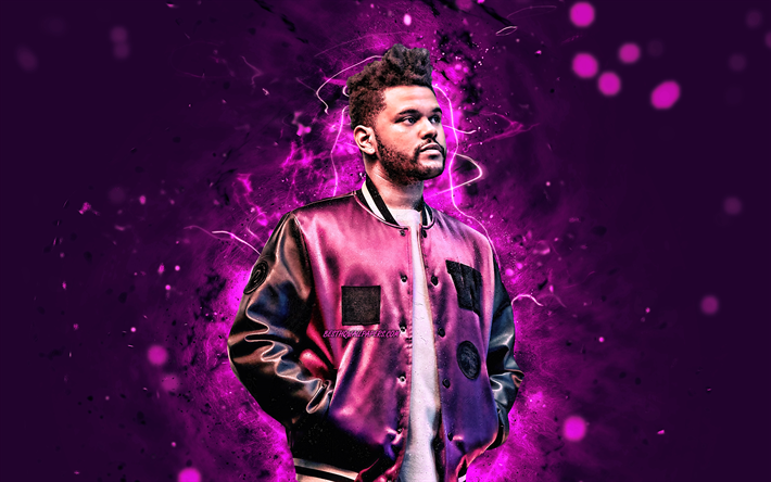 El Weeknd, 4k, violeta neon, canadiense de celebridades, Abel Makkonen Tesfaye, cantante canadiense, superestrellas, creativo, fan art, The Weeknd 4K