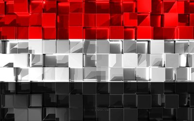 Jemenin lippu, 3d-lippu, 3d kuutiot rakenne, Liput Aasian maat, 3d art, Jemen, Aasiassa, 3d-rakenne