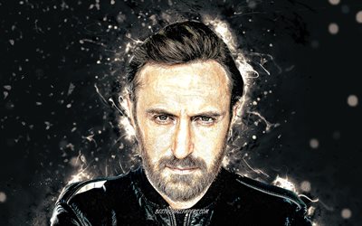 David Guetta, 4k, f&#227; de arte, superstars, DJs franceses, estrelas da m&#250;sica, David Pierre Guetta, branco neon, David Guetta 4K