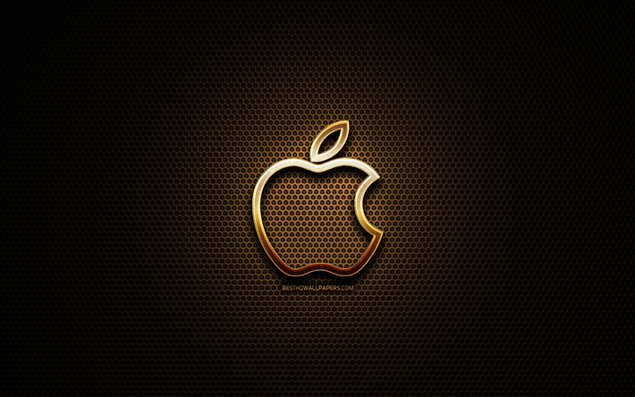 Apple doğrusal logo, sanat eseri, metal ızgara arka plan, Apple logosu, yaratıcı, Apple