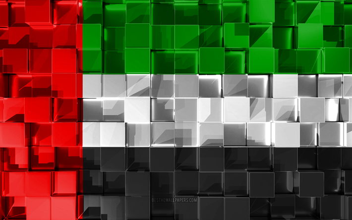 Flag of United Arab Emirates, 3d flag, 3d cubes texture, Flags of Asian countries, UAE, 3d art, United Arab Emirates, Asia, 3d texture, UAE flag