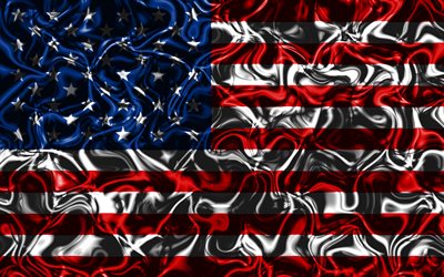 4k, アメリカのフラグ, 抽象煙, 米国, 北米, US flag, 国立記号, 米国旗, 3Dアート, 米国旗3D, 創造, 北アメリカ諸国