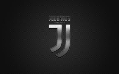 Juventus FC, Italian football club, silver metallic logo, gray fiber background, Turin, Italy, Serie A, football, Juventus logo