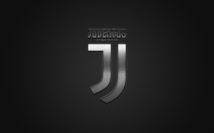Juventus FC, italien, club de football, argent m&#233;tallis&#233; logo, gris en fibre de fond, Turin, Italie, Serie A, le football, le logo de la Juventus