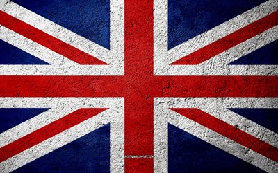 Flag of United Kingdom, concrete texture, stone background, United Kingdom flag, Europe, Great Britain flag, United Kingdom, flags on stone