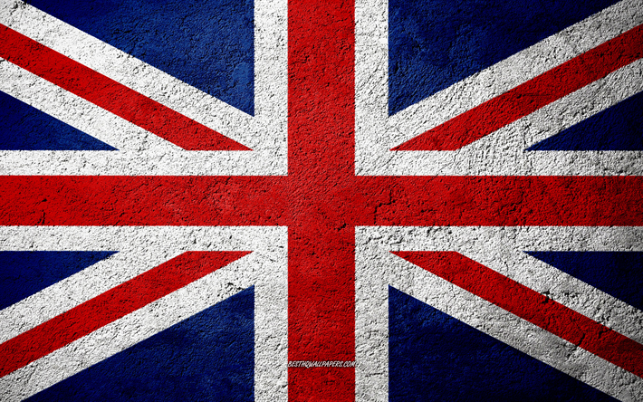 Lippu Yhdistynyt Kuningaskunta, betoni rakenne, kivi tausta, Yhdistyneen Kuningaskunnan lippu, Euroopassa, Ison-Britannian lippu, Yhdistynyt Kuningaskunta, liput kivi