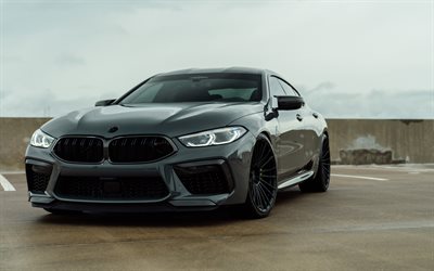 2021, BMW M8, Gran Coupe Competition, exterior, front view, black sports coupe, new black M8, german sports cars, M8 Gran Coupe, BMW