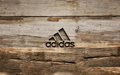 Adidas wooden logo, 4K, wooden backgrounds, fashion brands, Adidas logo, creative, wood carving, Adidas