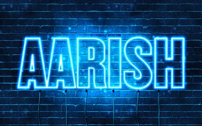 Aarish, 4k, wallpapers with names, Aarish name, blue neon lights, Happy Birthday Aarish, popular arabic male names, picture with Aarish name
