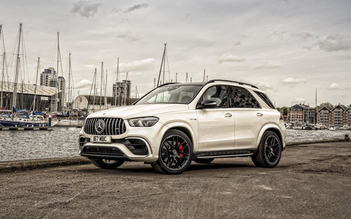 2021, Mercedes-AMG GLE 63 S 4Matic, 4k, exterior, front view, white SUV, new white GLE 63S, german cars, Mercedes