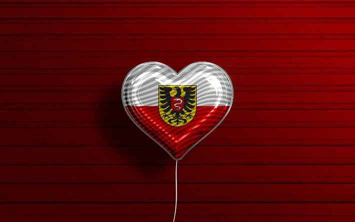 I Love Aalen, 4k, realistic balloons, red wooden background, german cities, flag of Aalen, Germany, balloon with flag, Aalen flag, Aalen, Day of Aalen