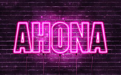 Ahona, 4k, wallpapers with names, female names, Ahona name, purple neon lights, Happy Birthday Ahona, popular arabic female names, picture with Ahona name