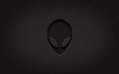 Alienware karbon logosu, 4k, grunge sanat, karbon arka plan, yaratıcı, Alienware siyah logosu, Alienware logosu, Alienware